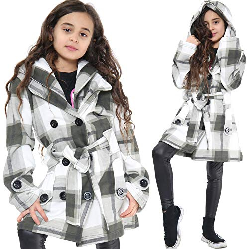 A2Z 4 Kids Girls Parka Trench Coat - Jacket 007 Olive Check 7-8