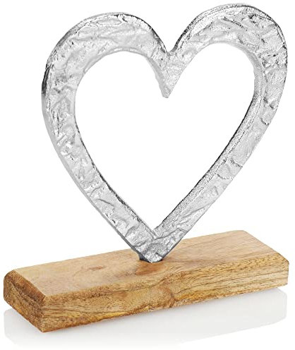 com-four® Deko-Aufsteller Herz - Metall-Herz auf Holzsockel - Deko-Herz aus Metall zum Hinstellen - Herzdeko zum Verschenken (Herz - Größe M)