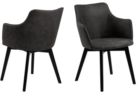 AC Design Furniture Kim Carver Esszimmerstühle, H: 80 x B: 62 x T: 59 cm, Anthrazit/Schwarz, Stoff/Eiche, 2 Stk.