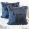 OYIMUA 2 Pcs Weicher Zierkissenbezüge Deko Kissen Schaffell Lammfell Kunstfell Langhaar Zierkissen Kissenbezug Fellimitat Sofakissen Cuddly Kissen (Navy blau, 50 x 50 cm)