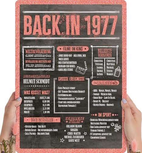 49 Geburtstag Frauen Rosegold Holzbild Back in 1977 personalisierbar zum Hinstellen/Aufhängen opt. beleuchtet, 49 Geburtstag Frau Deko, 49tes Jubiläum, 49. Jahrestag, 49ter Ehrentag Jahreschronik 1977
