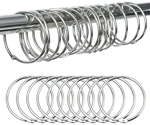 MOROBOR Duschvorhangringe, 24 Stück, rostfrei, Duschvorhanghaken, dekorative Metall-Ringe für Badezimmer, Duschstangen, Vorhänge (Silber)