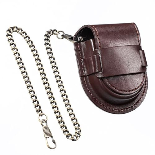 Hemobllo Taschenuhren Etui aus Leder - Vintage Taschenuhrenhalter Schützende Taschenuhr-Aufbewahrungstasche Mit Kette Tragbare Taschenuhrentasche Taschenuhr Hüfttasche
