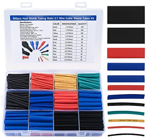 800 Pcs Heat Shrink Tubing Kit, Shrink Wiring Wrap Tube Tubing Assortment KIt, Electrical Insulation Cable Sleeve Heat Shrink Tubing, Ratio 2:1-5 Colors/12 Sizes
