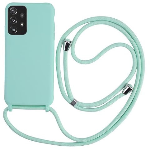 Keteen Handykette hülle für Samsung Galaxy A32 5G Handyhülle mit Band Slim Silikon A32 5G hülle mit Abnehmbar Kordel Stossfest Bumper Cover zum Umhängen Necklace Handyhülle für Samsung A32 5G-Hellgrün