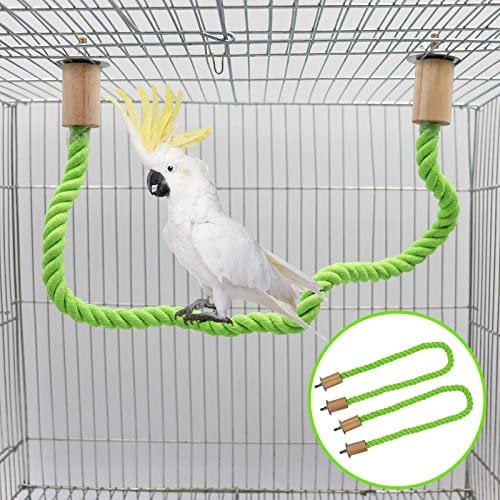 2er Pack Vogel Hanfseil Sitzschaukel, Vogelkäfig Ständer Zubehör, Pfotenschleif Steh- und Kletterstange für Papagei, Wellensittich, Nymphensittich