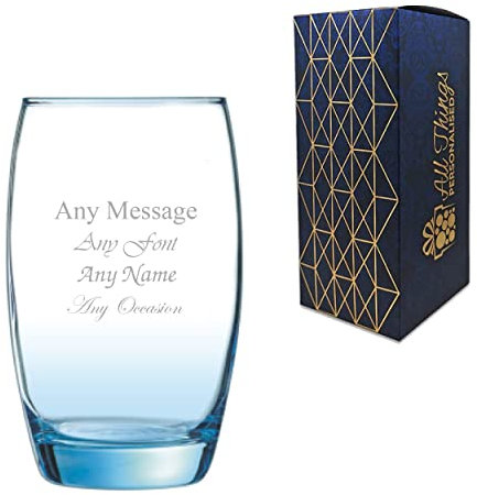 Personalised Engraved Salto Ice Blue Hiball, Water or Cocktail Glass, Holds 11.8oz/350ml of Liquid, Customise with Any Message for Any Occasion, Such as Birthdays, Weddings, Christmas, Graduation
