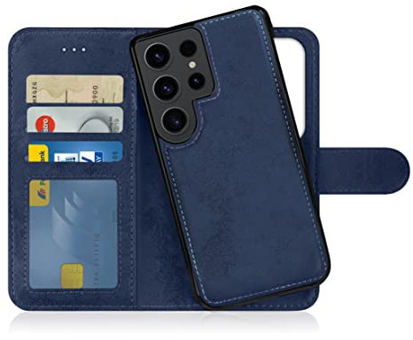 MyGadget Flip Case für Samsung Galaxy S23 Ultra - [ abnehmbare Magnet Hülle ] - Handyhülle aus Kunstleder - [ Klapphülle mit Kartenfach ] Schutzhülle in Dunkel Blau