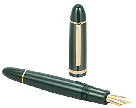 Jinhao X159 Dark Green Acrylic Fountain Pen Gold Trim, Large #8 Fine Nib Office Pen Calligraphy Writing