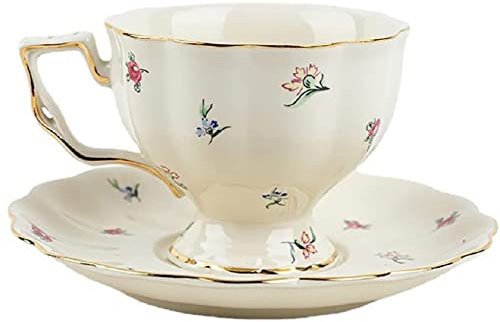 FülleMore Porzellan-Espressotasse mit Untertasse, 220ml Cappuccinotasse Mokkatasse Kaffetasse Teetasse mit Unterteller Kaffeeservice Set (Blumen-Muster)