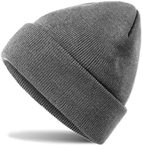 HatStar Wintermütze | Damen Beanie Mütze | Herren Feinstrick Beanie | für Frauen Männer Unisex | Cuffed Hats Weich & Warm (dunkelgrau meliert)