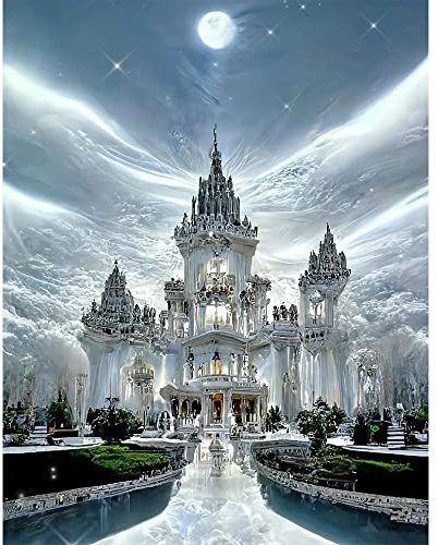 DCIDBEI 3D Ai Square Diamond Painting Paisajes 40x50 cm Kit Pintura de Diamantes 5D Cuadrado Paisajes Punto Diamante Cuadrado Castillo Diamond Painting Palacio Cuadros Punto Diamante Paisaje con Casa