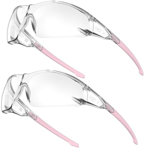 HTS HUNTERSKY S239 2er-Pack Schutzbrillen in Klar und Pink Schützen die Augen vor Wind und Staub, ideal für Fahrradfahren, Radfahren, Laufen, Laborarbeit und Chemie-Schutzbrillen