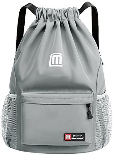 Eucomir Sacca Sportiva Palestra, Sacchetto Con Tasche In Rete, Borsa In Nylon Impermeabile Con Coulisse, Cerniera Esterna,Grigio