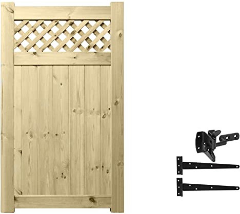 Premier Garden Supplies Strong URBAN Range Pedestrian Gate Diamond Trellis Topped Gate Smooth Wooden Framed Tongue & Groove Pathway Height: 5ft (150cm) x Width: 3ft (90cm) Auto Latch Hinge Pack