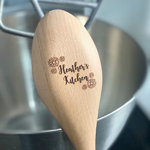 Personalised Names Kitchen Wooden Spoon, Custom Engraved Wood Spoon and Handle, Friends Family Baking Gift, Kitchen Keepsake 31cm