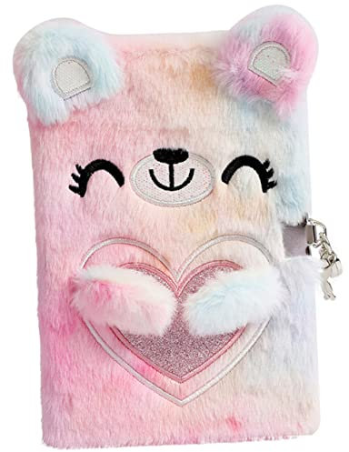 jojofuny Plush Cartoon Bear Diary Notepad Lock Kawaii Stationery for Boy Girl Journal for Writing Drawing Cute Lockable Notepad