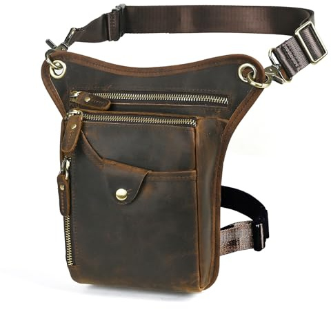 Herren Canvas + Leder Motorrad Reiten Tasche Beinbeutel Beintasche Außenbeintasche Hüfttasche Drop Leg Tasche FB211-6