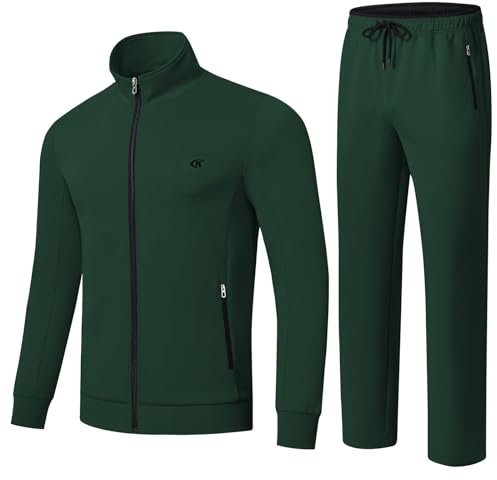 Huayuzh Trainingsanzug Herren 2 Piece Trainingsanzug Set Sportanzug Reißverschlusstasche Jogging Fitness Gym Hausanzug Army Green L