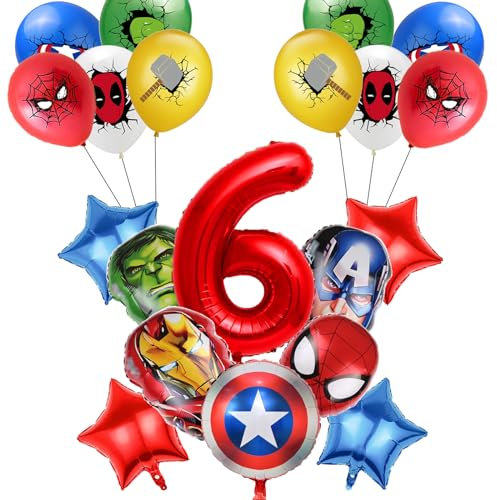 IRONIUM 20 Stück Marvl Luftballons Geburtstag Set 6 Jahre Junge, Supeheldn Geburtstagsdeko Folienballon, Geburtstag Party Deko Ballons Set für Kinder (6)