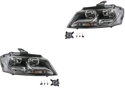 Johns, Scheinwerfer Satz Halogen Front passend für Audi A3 8P 08/08-08/12 H7 H7 Links & Rechts + Nebelscheinwerfer + Leuchtmittel