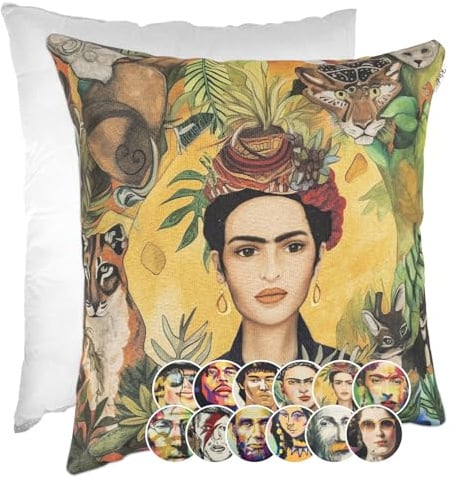 Kissenbezug Dekokissen Gobelin Kissen Sofakissen Kissenbezüge Kissenhülle Zierkissen Pop Art Motiv beidseitig Bedruckt Frida Tiger 40x40cm mit Füllung