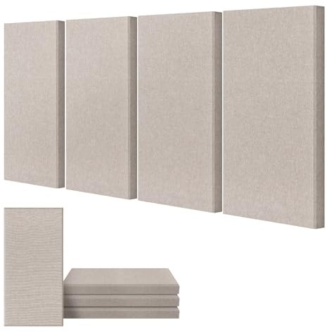 UMIACOUSTICS 4 PCS Acoustic Panels, 2“ Thick 23.6 x 11.8 Fiberglass Sound Wall Panels, Self-adhesive Sound Absorbing Panels for Home Studios, Office, Theater. Light Camel