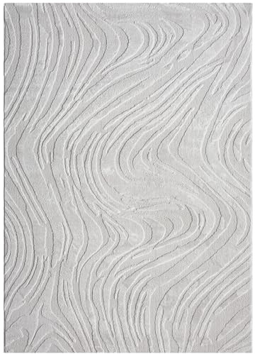 VIMODA Teppich Wohnzimmer Teppich Schlafzimmer 3D Effekt modern Weich kurzflor Wellenmuster Qualitativ,Farbe:Grau;Maße:200x290 cm