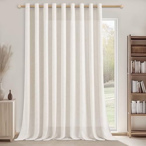 CUTEWIND Extra Breite Gardinen Leinenoptik Halbtransparent Creme für Wohnzimmer Vintag Große Fenster, 1 Stück, 240 cm Lang, 300 cm Breit, Vorhang mit Ösen Landhaus Gardine, Elfenbeinweiß
