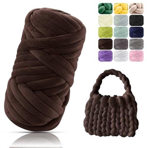 POFIBO Dicke Wolle Garn, 500g Chunky XXL Wolle zum Handstricke, Armstricken wolle, Schlauchgarn, Handstrickgarn, Wolle zum häkeln für Anfänger,Decken,Körbe,DIY-Kunsthandwerk,Länge ca 16m,Kaffeebraun