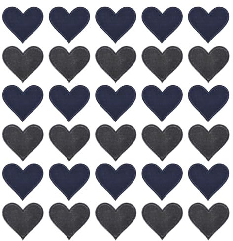 sourcing map Heart Shaped Iron on Patches 6.8x7cm Embroidered Sew Patches Appliques Garment Embellishments for Clothing Repair Backpack Shoes Decoration Navy Blue 120Pcs