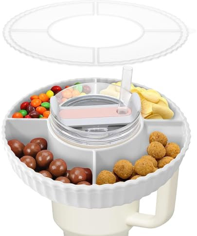 PVTXFK Bol à snack pour Stanley Cup 40oz, compatible avec Stanley Quencher 40oz Tumbler, plateau en silicone avec 4 compartiments et couvercle (blanc) Uniquement pour 40oz.