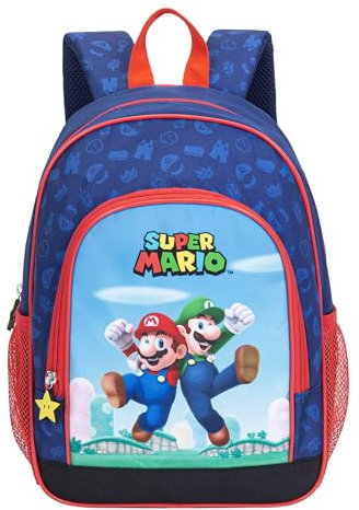 TOYBAGS Super Mario Schulrucksack, 2 Seitentaschen, verstellbare Träger für ganztägigen Komfort, gepolsterter Rücken, 37 x 27 x 17 cm, bunt, M, Casual