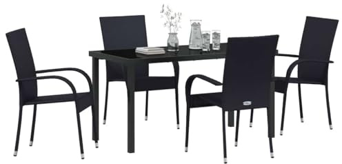 vidaXL Garden Dining Set 5 pcs Black Poly rattan, Al Fresco Dining Set, Contemporary Garden Furniture for Outdoor Entertaining, Durable for Backyard Space