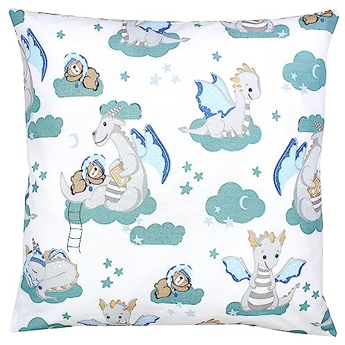 TupTam Kinder Kissenbezug Kissenhülle Dekorativ Gemustert, Farbe: Dino Bärchen Grün Grau, Größe: 40 x 80 cm
