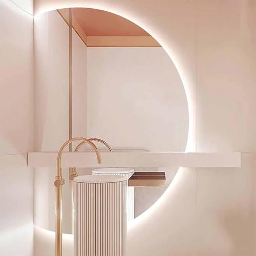 CVQJL Specchio da Bagno a Parete a 3 Colori, Specchio da Trucco a LED Intelligente Senza Cornice a Mezzaluna, Specchio Decorativo dimmerabile antiappannamento con Interruttore Touch