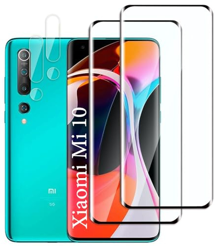 QZJinch 4 Pezzi Pellicola Vetro Temperato per Xiaomi Mi 10, 2 Pezzi Pellicola Protettiva e 2 Pezzi Pellicola Fotocamera,3D Copertura Totale,Ultra HD,Senza Bolle,Anti-Graffio,Durezza 9H