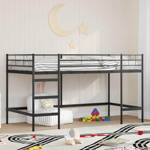 sephironlbb Kinder Loftbett Schwarz 90x200 cm, Robustes Stahlgestell mit Wandmontage, Platzsparendes Design für Jugendzimmer, Modernes Hochbett