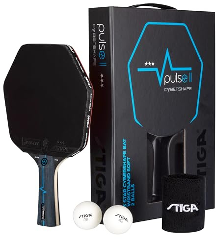 STIGA Tischtennis Set Pulse Box II 3-Star Cybershape - 3 Sterne ITTF-zugelassene Tischtennisschläger + 2 Bälle + Schweißband