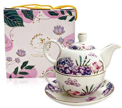 VETOLAKA Teiera in ceramica: set da tè per un set, creativo con tazza e piattino, salvaspazio, per tè Afternoon