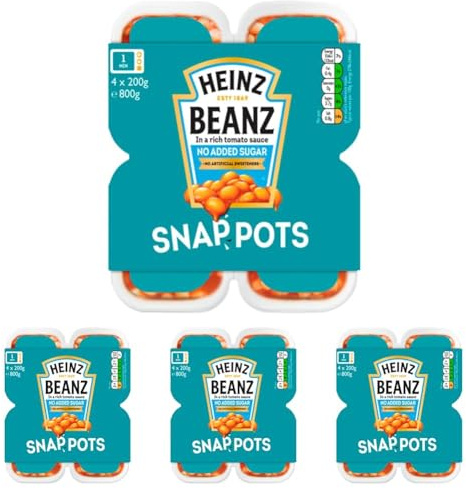 Heinz No Added Sugar Baked Beans Snap Pots 4 x 200g (Pack of 4)