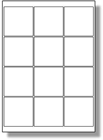 Label Planet® 12 Per Page/Sheet, 25 Sheets (300 Sticky Square Labels), White Blank Matt Plain A4 Large Stickers, for Laser/Copier or Inkjet Printer, UK LP12/65/SQ, 65 x 65 MM, General Use/All Purpose