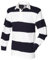 Front Row Sewn Stripe Long Sleeve Sports Rugby Polo Shirt (M) (White & Navy (White collar))
