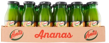 Amita Ananas, Bevanda Rinfrescante a Base di Ananas, Gusto Autentico e Fresco, con almeno il 40% di Frutta - Confezione da 24 Bottiglie di Vetro