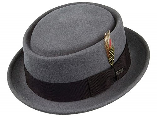 Unbekannt Feather Pork Pie Hut m. Feder, Größe:M, Farbe:grau