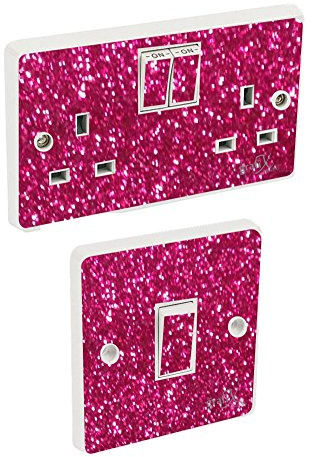 Pink Sequin Light Switch & Double Socket Sticker Vinyl/Skin Cover