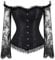SZIVYSHI Women's Overbust Lace up Back Corset with Shoulder Sleeve and Long Skirt , Black -S(Waist:62cm)