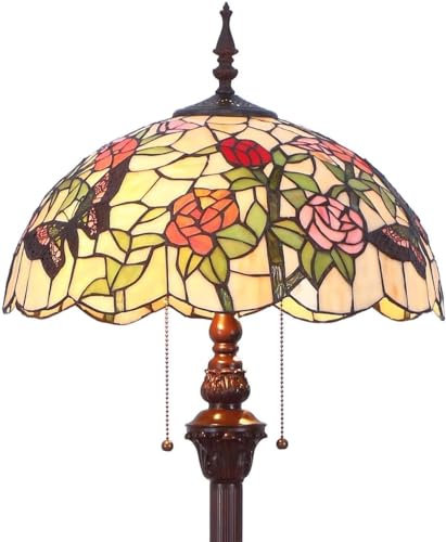 Bieye L31408 Schmetterlings-Tiffany-Stil-Buntglas-Stehlampe mit 16 Zoll breitem, handgefertigtem Lampenschirm und Metallsockel für Schlafzimmer, Wohnzimmer, 59 Zoll hoch