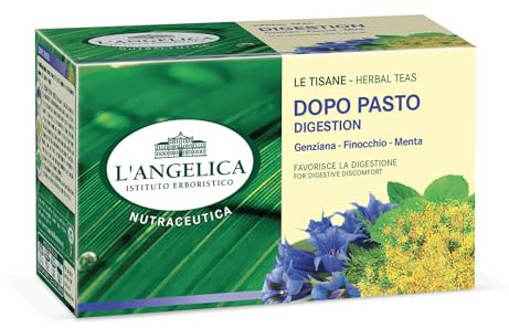 L'Angelica, Tisana Funzionale Dopo Pasto Digestiva, a Base di Genziana, Anice e Menta, Senza Lattosio, Vegan, 10 Confezioni da 20 Filtri