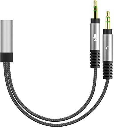 GEEKRIA Headset Y Splitter Adapter Cord, Jack Adapter, Cable Adapter for PC Computer, Notebook and Old Version Laptop with Separate Microphone and Audio Jack(2 x 3.5MM-Male to 1 x 3.5MM-Female)